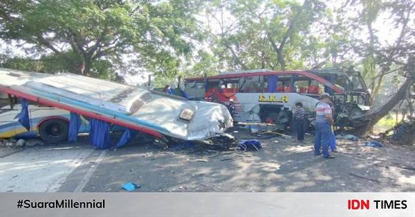 Adu Banteng Bus Eka Vs Sugeng Rahayu Di Geneng Ngawi