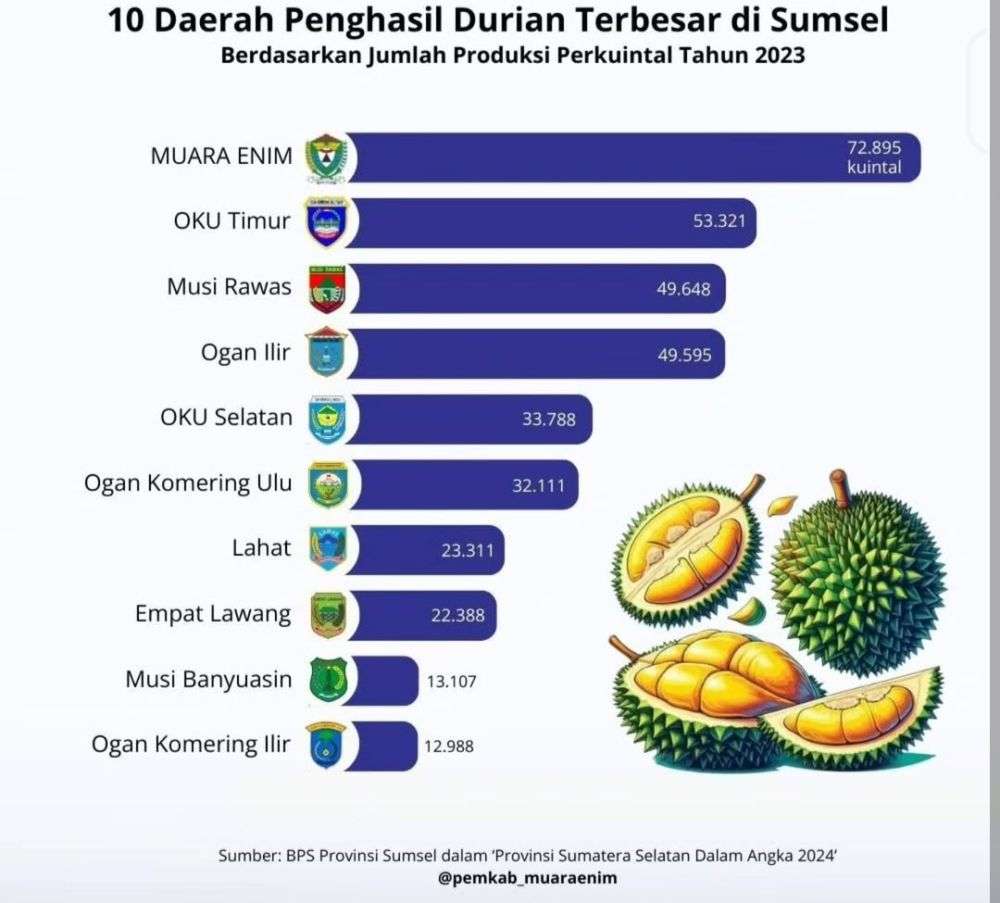 5 Daerah Penghasil Durian Terbesar Di Sumsel