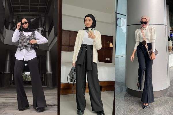 10 OOTD Hijab Celana Hitam Bikin Kaki Terlihat Jenjang