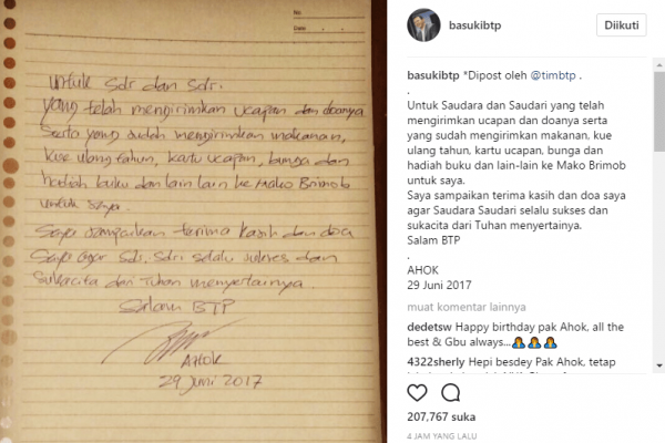 Ucapan Haru Ahok Saat Menerima Hadiah Di Mako Brimob