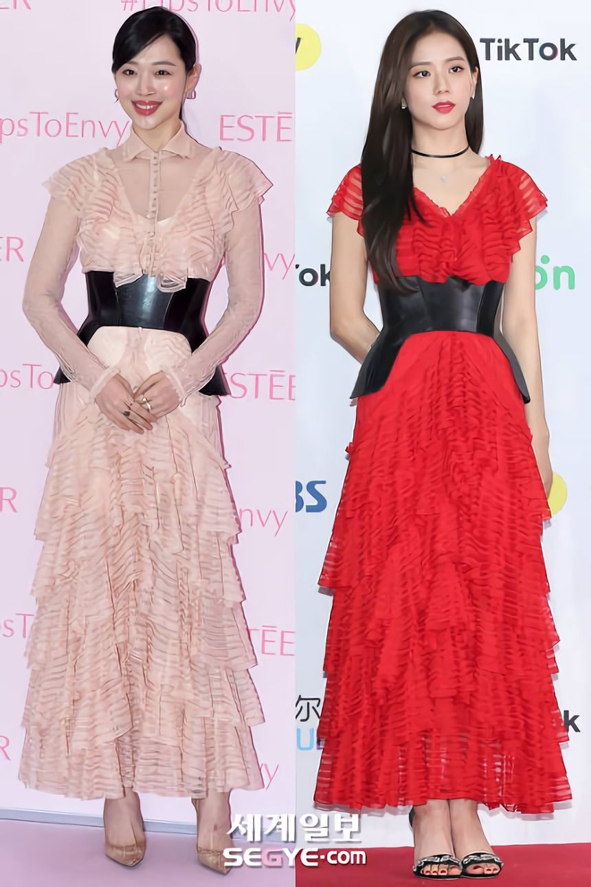 10 Momen Sulli Kembaran Outfit dengan Artis, Ada Jisoo BLACKPINK!