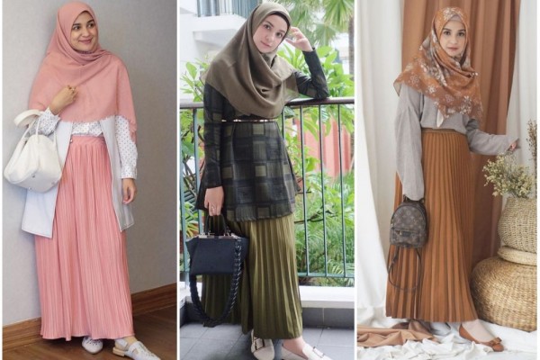 15 Trend Terbaru Ootd  Hijab  Rok  Plisket Navy Imtopsty Turvy