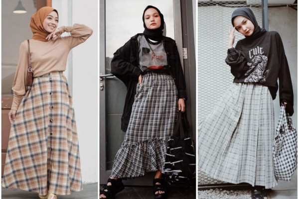 Ide Mix And Match Hijab Plaid Skirt Ala Fashion Influencer