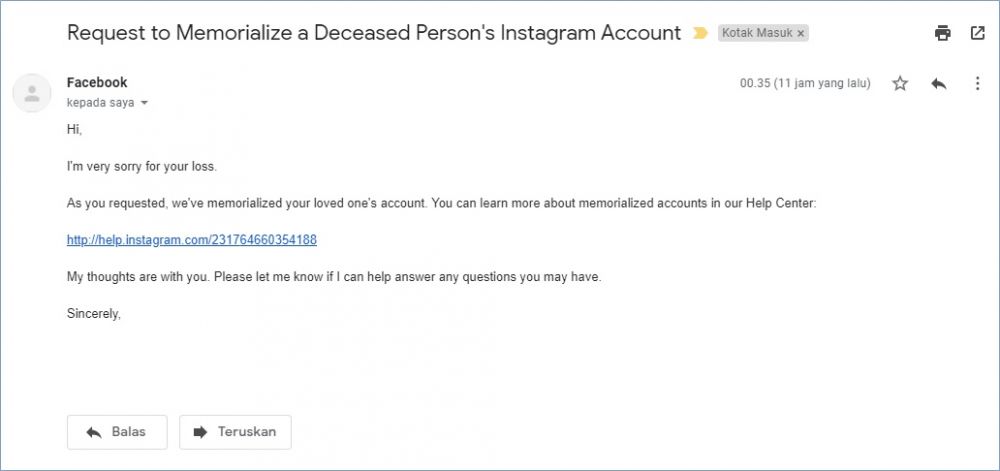 Pihak Instagram akan mengirim pemberitahuan jika laporan berhasil ditinjau