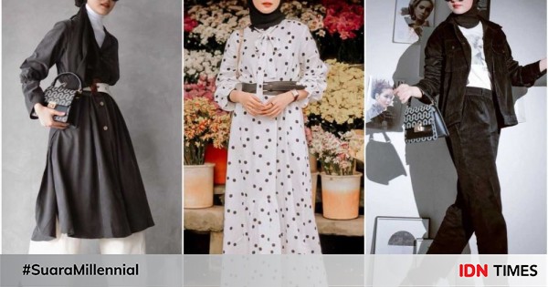 10 mix and match outfit monochrome dan hijab ala inas rana