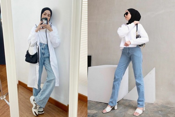 10 Ide Mix and Match Outfit Denim Hijab ala Amelia Elle, Fashionable!
