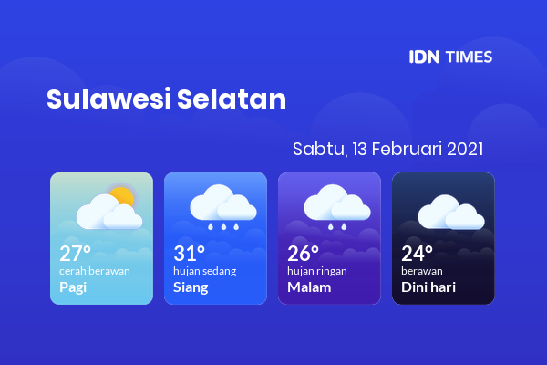 Cuaca Esok Hari 13 Februari 2021: Makassar Cerah Berawan Pagi Hari, Hujan Ringan Sore Hari