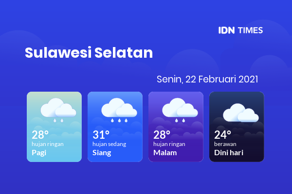 Cuaca Esok Hari 22 Februari 2021: Makassar Hujan Ringan Pagi Hari, Hujan Ringan Sore Hari
