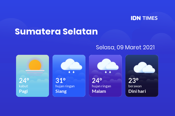 Cuaca Esok Hari 09 Maret 2021: Palembang Hujan Ringan Siang Hari, Hujan Ringan Sore Hari