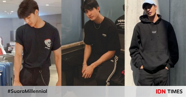 9 inspirasi outfit serba hitam ala earth pirapat, cocok untuk hangout