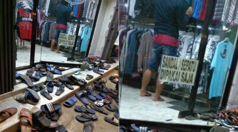 9 Potret Kocak Orang Lepas Sandal di Tempat Umum, Terlalu Sopan!