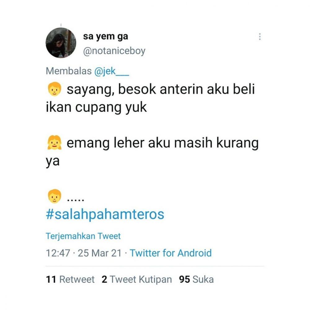 9 Tweet Kocak Pasangan Selalu Salah Paham, Putus Aja Lah! 