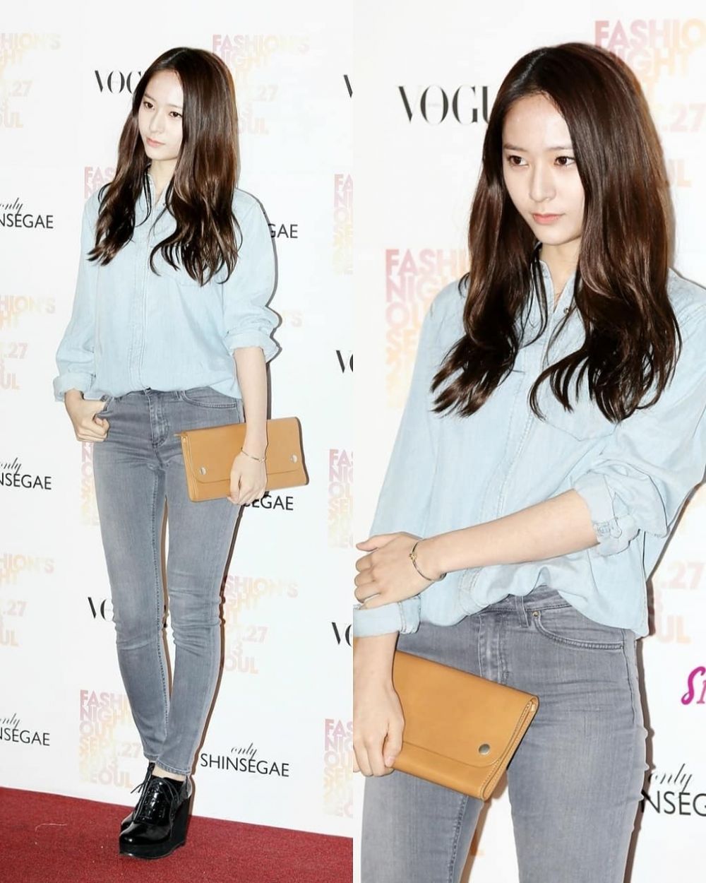 12 Mix and Match Outfit Kasual dengan Celana Jeans ala Krystal Jung