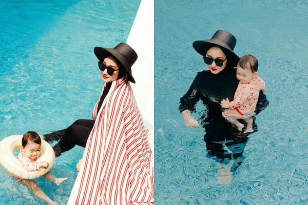 Suka Main Air, 9 Potret Lucu Anak Dian Pelangi Saat Berenang