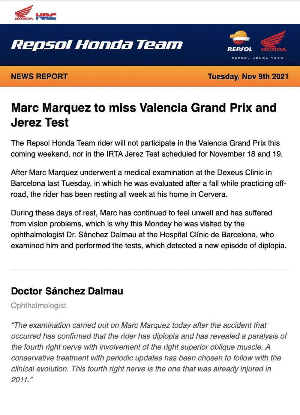 Kembali Alami Diplopia, Marc Marquez Absen Di GP Valencia