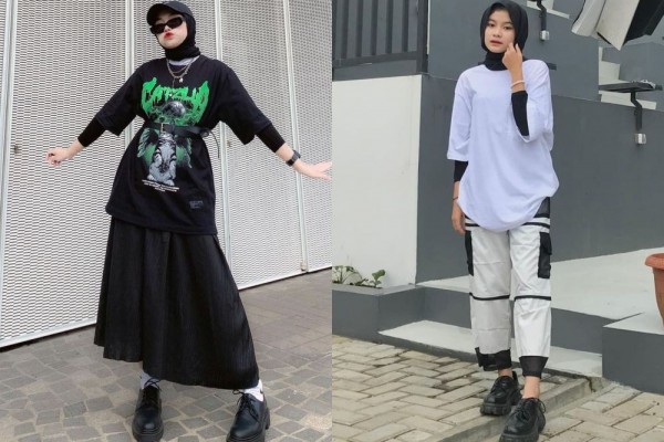 10 Padu Padan Outfit Oversized T Shirt Untuk Hijab Fashion