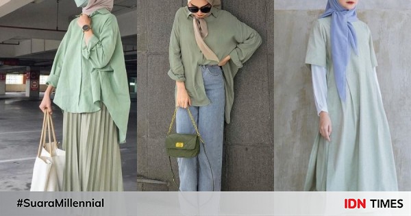 10 Inspirasi OOTD Hijab Nuansa Sage Green, Kece Buat Bukber