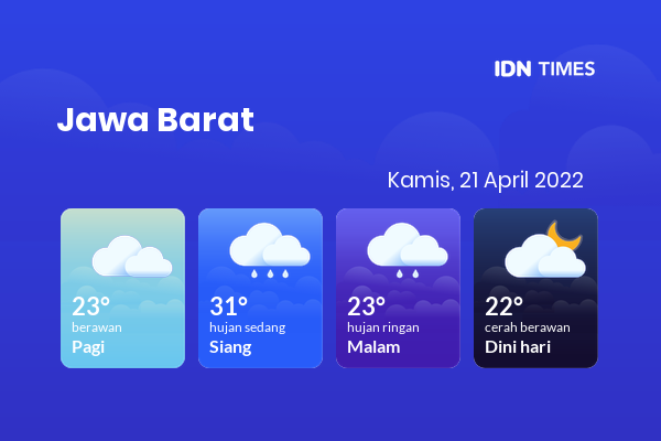 Cuaca Hari Ini 21 April 2022: Kota Bandung Hujan Sedang Siang Hari, Sore Hujan Ringan