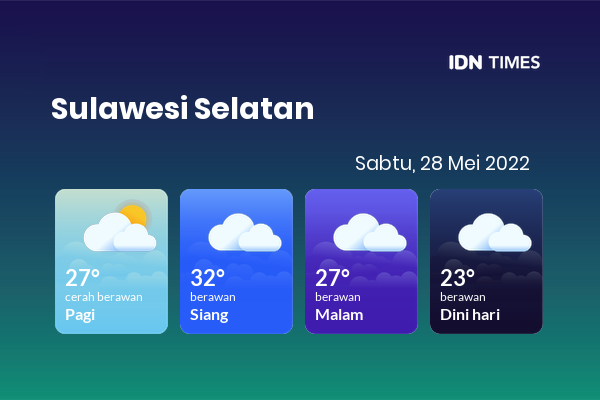 Cuaca Hari Ini 28 Mei 2022: Makassar Berawan Siang dan Sore Hari