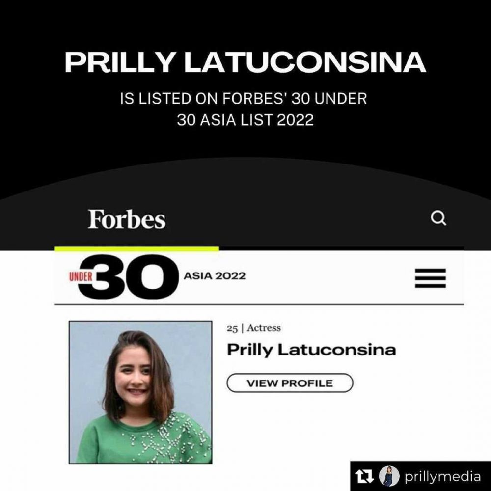 Masuk Forbes 30 Under 30 Asia 2022, 9 Prestasi Prilly Latuconsina
