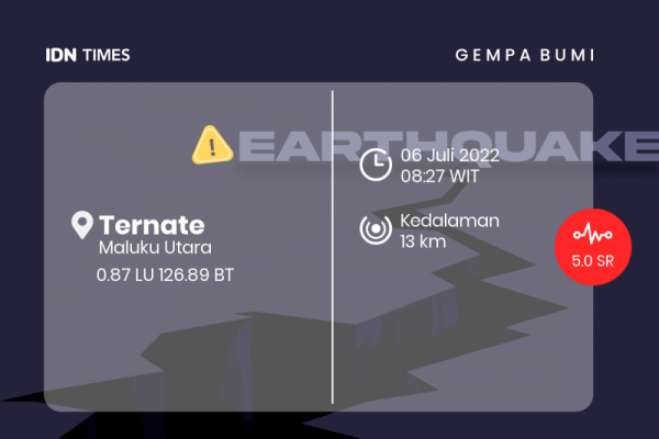 [BREAKING] Gempa M 5.0 Guncang Ternate, Kota Ternate, Maluku Utara, Indonesia Tidak Berpotensi Tsunami