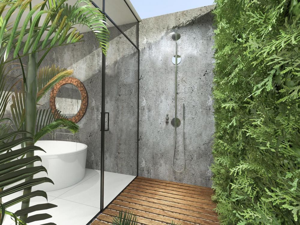 10 Inspirasi Outdoor Shower, Desainnya Menyatu dengan Alam bak di Vila.