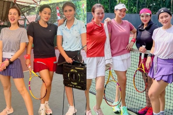 9 Potret Seru Titi Kamal dan Astrid Tiar Main Tenis, Banjir Keringat!