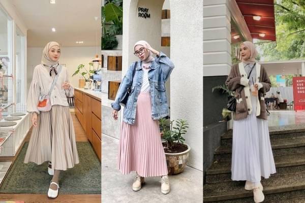 Padu Padan Outfit Hijab Dengan Rok Plisket