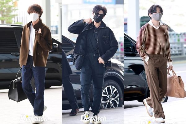 Airport Fashion Styles RM, Jin, Suga, J-Hope, Jimin, V, Jungkook BTS Dulu  VS Sekarang, Makin Keren? - Halaman all - TribunTrends.com