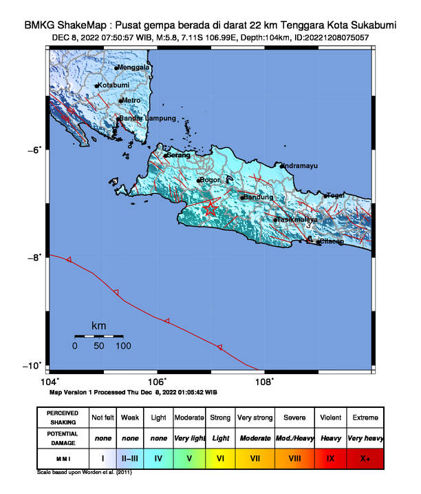 BMKG: Gempa Bumi 5,8 Sukabumi, Kabupaten Sukabumi, Jawa Barat, Indonesia