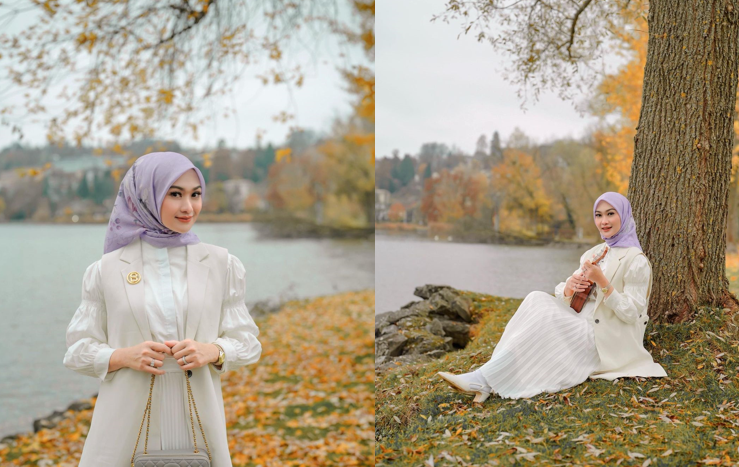 9 Gaya Hijab Modis dengan Rok Plisket ala Indah Nada Puspita