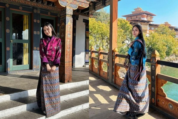 10 Potret Liburan Mook Worranit di Bhutan, Pakai Baju Adat!