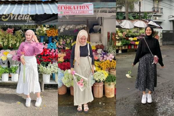 9 Padu Padan Outfit Rok Untuk OOTD Di Toko Bunga, Trendi