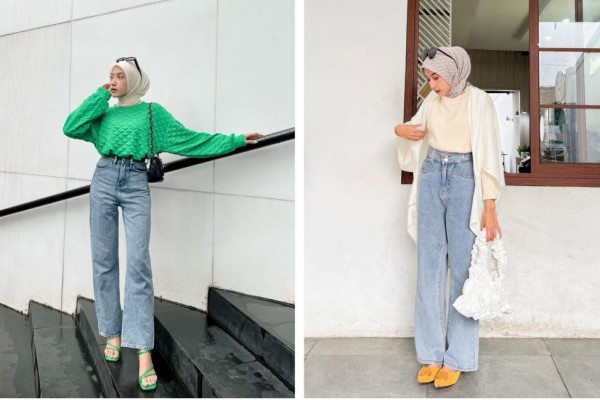 11 Ide Outfit Celana Jeans Hijab ala Rafika Rahma