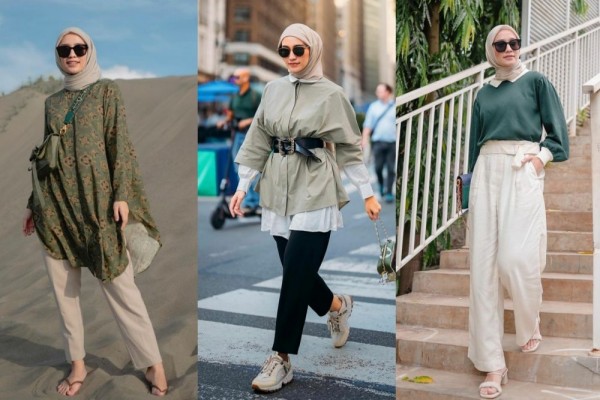 9 Inspirasi OOTD Hijab Look Nuansa Hijau ala Mega Iskanti, Fresh!
