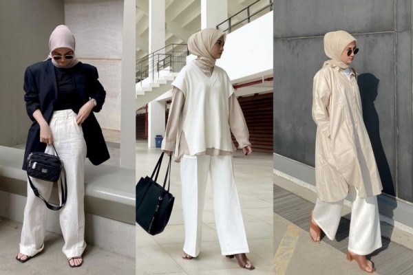 9 Referensi OOTD Hijab ke Kantor dengan Celana Putih