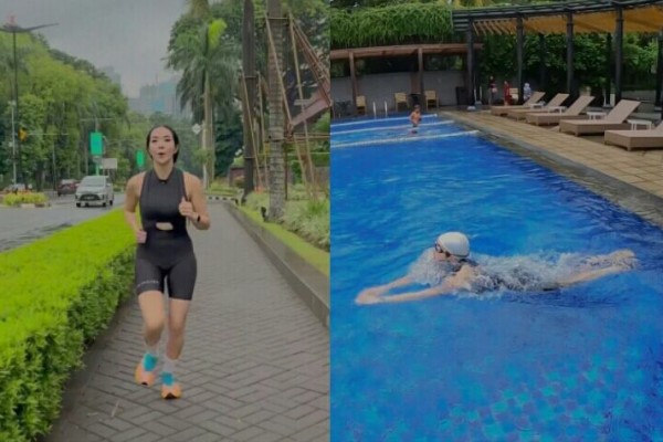 9 Potret Gisel Latihan untuk Lomba Triathlon, Lari Sambil Basah Kuyup