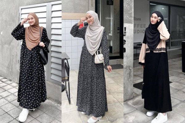 10 Ide OOTD Hijab Dress Nuansa Hitam Ala Nyimas Juniar, Gaya