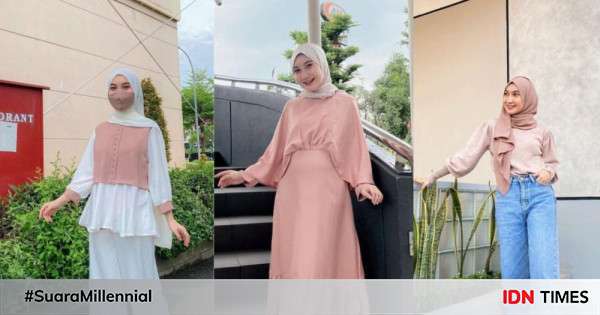 10 Inspirasi OOTD Hijab Nuansa Peach ala Adira Sahara, Kalem