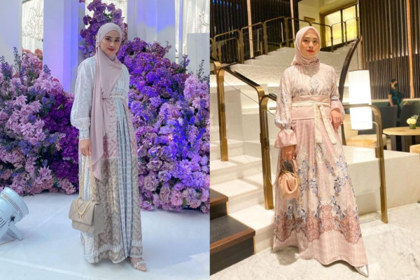 7 OOTD Hijab dengan Pattern Dress ala Nina Septiani, Elegan!