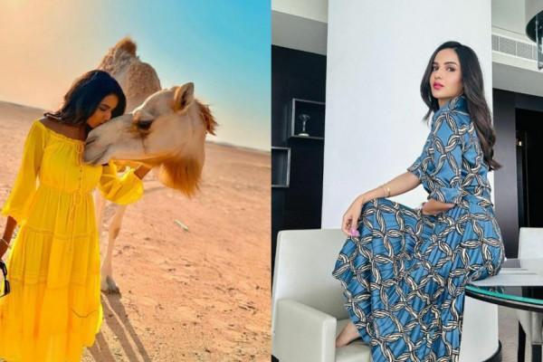7 Potret Liburan Terkini Jasmin Bhasin di Abu Dhabi, Main Sama Unta