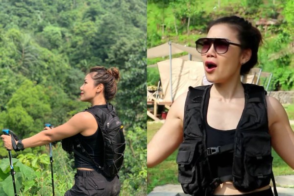 7 Potret Inge Anugrah Trekking ke Curug, Bugar dan Ceria!