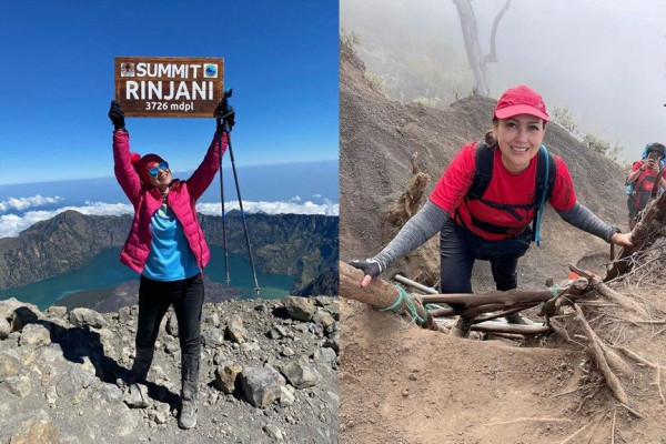 7 Potret Ira Wibowo saat Mendaki Gunung Rinjani, Energik Banget!