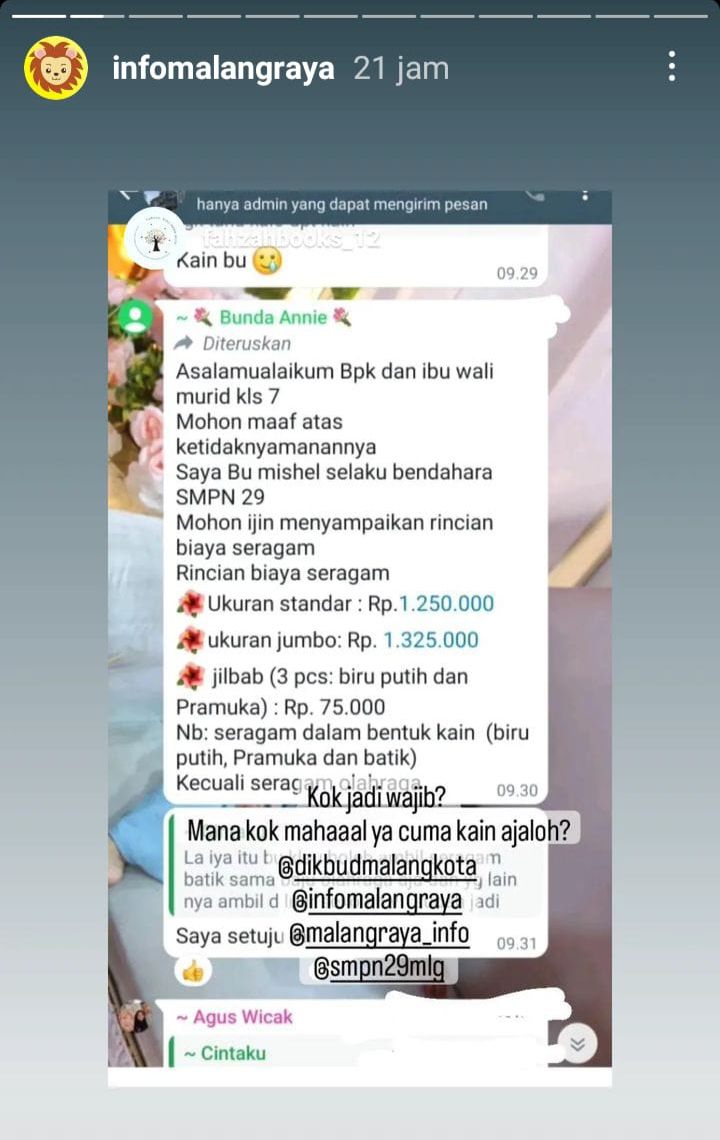 Wali Murid di Malang Curhat Biaya Seragam Anak SMP Seharga Jutaan