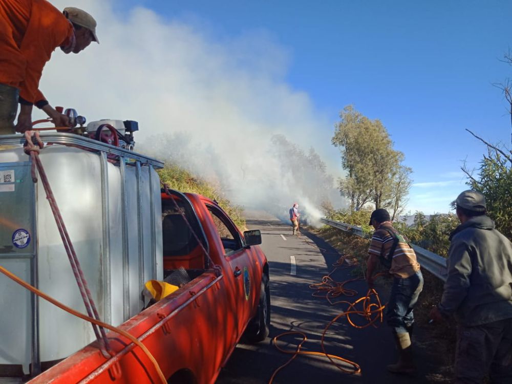 Diduga karena Putung Rokok, Area Jemplang Gunung Bromo Kebakaran