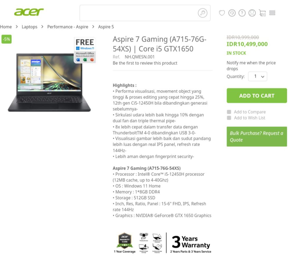 Harga di Bawah Rp10 Jutaan, 7 Alasan Beli Laptop Acer Aspire 7 Gaming