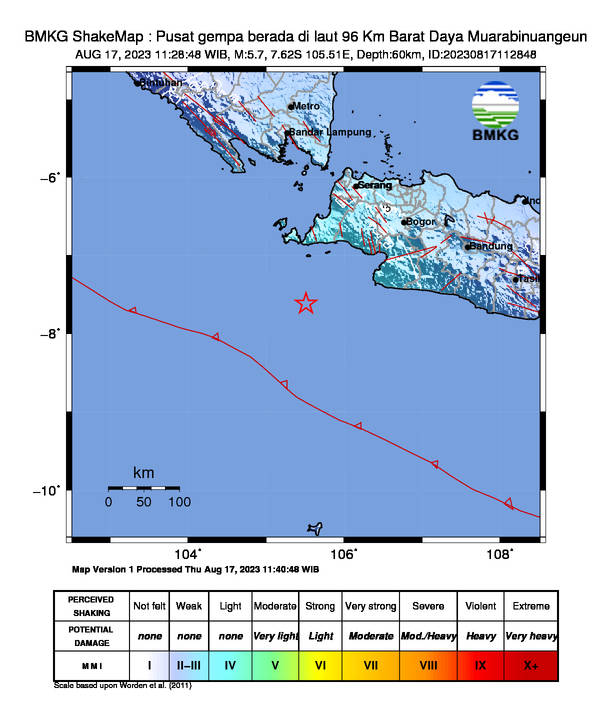 BMKG: Gempa Bumi 5,7 Muarabinuangeun, Cikiruhwetan, Kec. Cikeusik ...