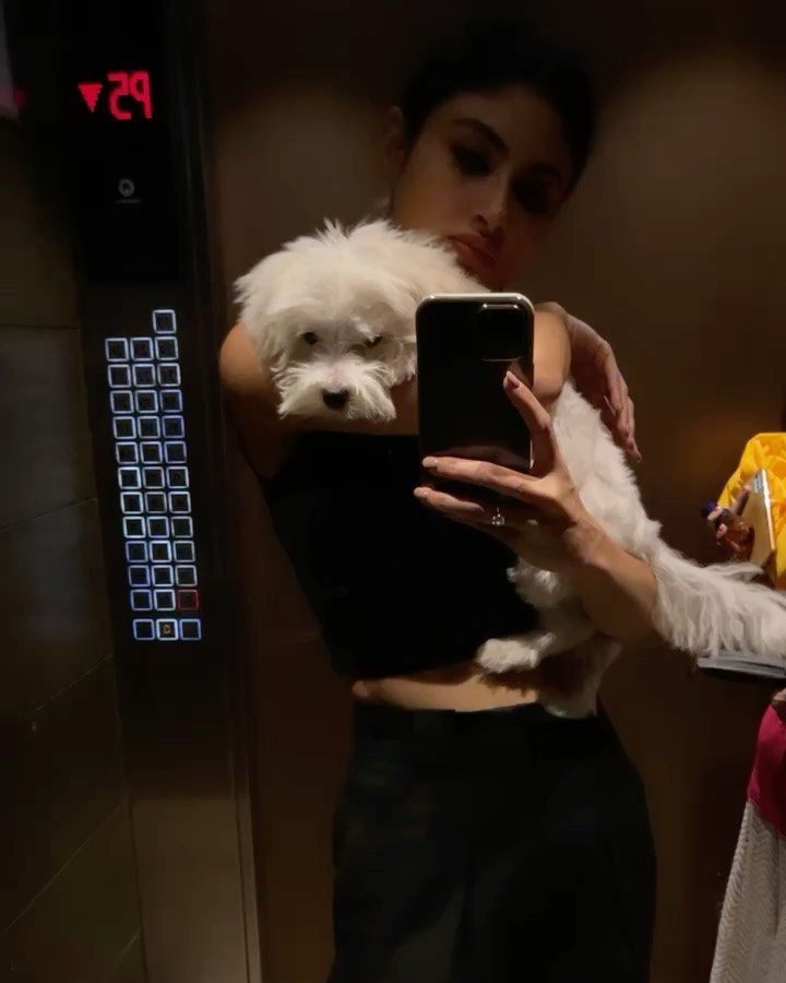 8 Potret Kedekatan Mouni Roy dan Theo, Anjing Peliharaannya