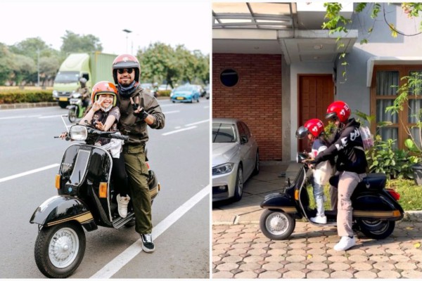 7 Potret Hassan Alaydrus Ajak Putrinya Naik Vespa, Sweet!