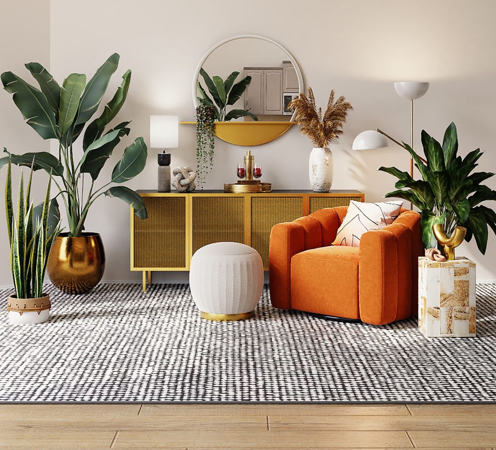 7 Inspirasi Desain Mix and Match Sofa Oranye dengan Furnitur Lain